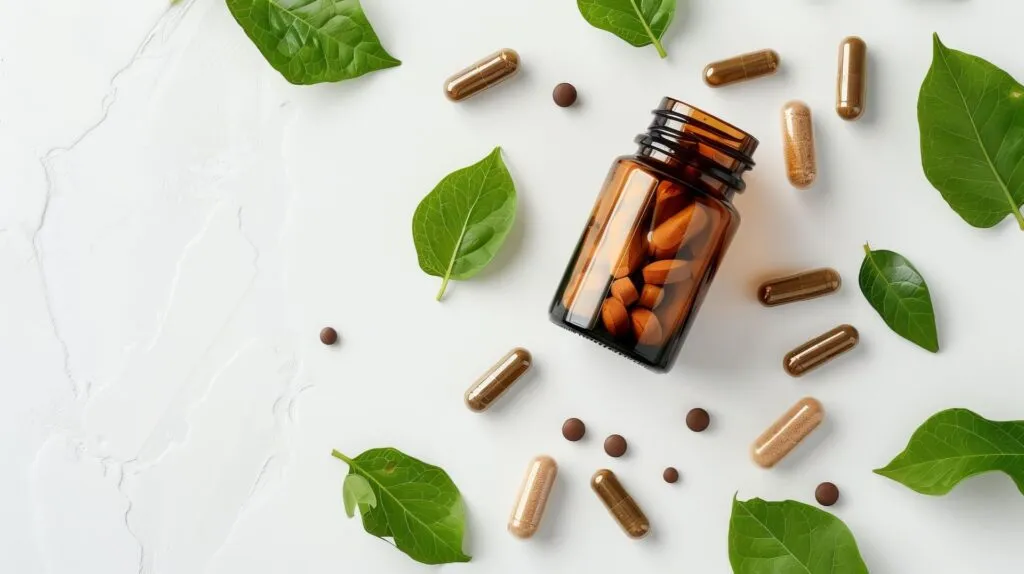 medicamentos y hojas en la mesa