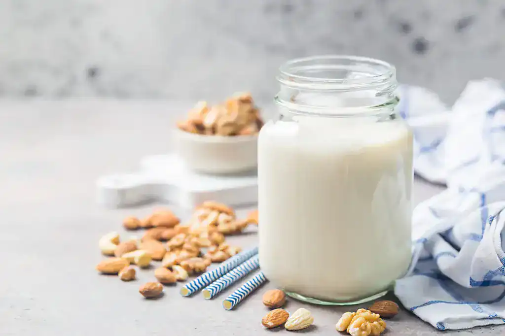 Leche vegetal de almendras con ingredientes, tipos de leche vegetal